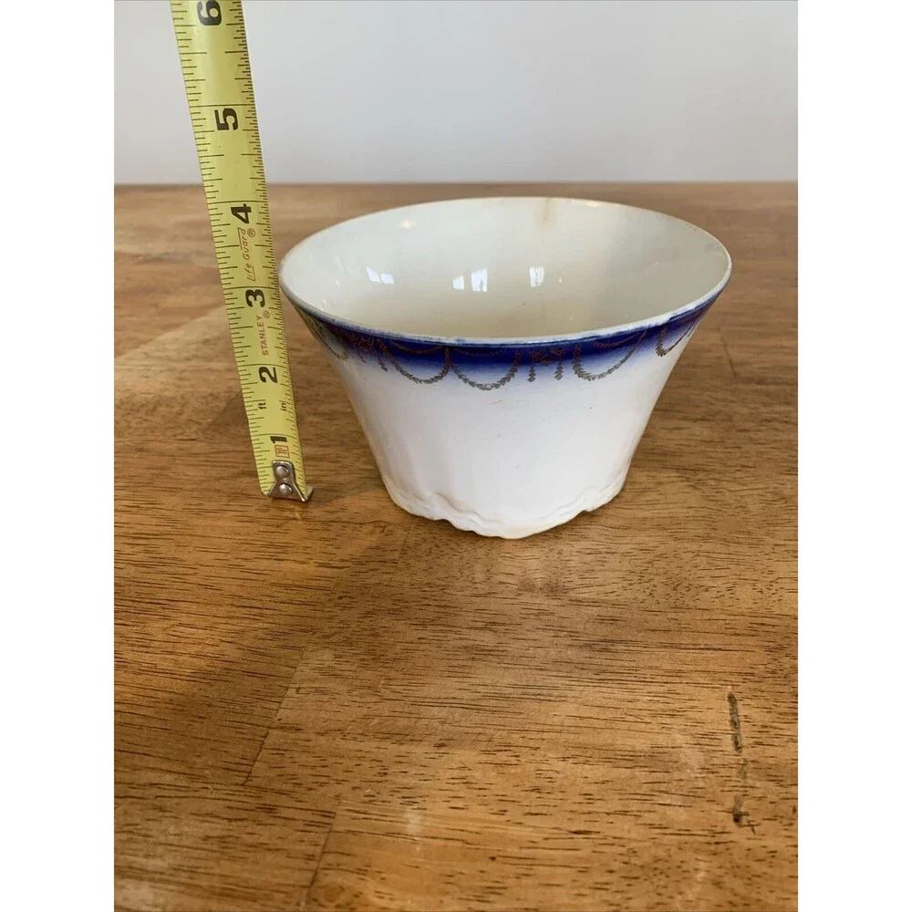 Vintage Antique Blue‎ Gold Trim Planter Bowl Japan? China Beautiful! Markings